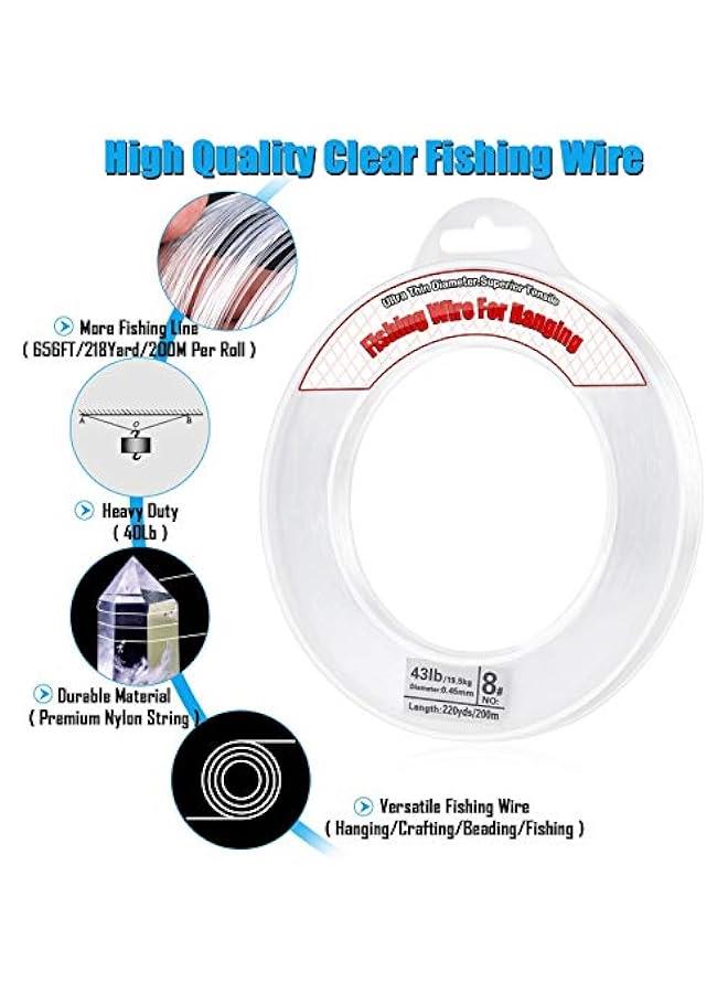 Clear Fishing Wire, Acejoz 656FT Fishing Line Clear Invisible Hanging Wire Strong Nylon String Supports 40 Pounds for Balloon Garland Hanging Decorations - Image 2